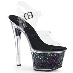 7" Heel SKY-308GF Clear Black Glitter