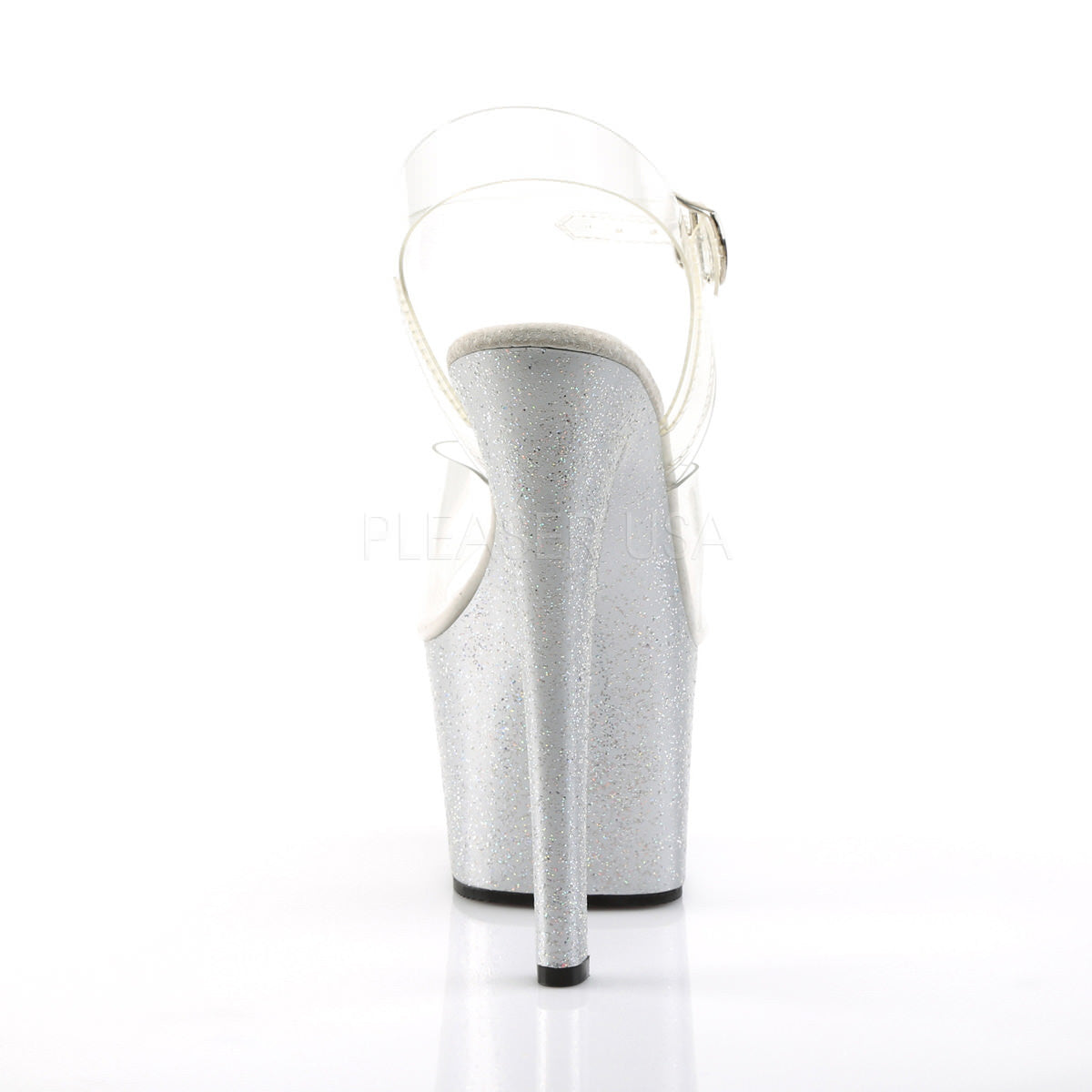 Pleaser SKY-308MG Clear With Silver Glitter Platform Ankle Strap Sandals