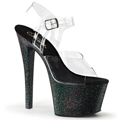 Pleaser SKY-308MG Clear With Black Glitter Platform Sandals - Shoecup.com