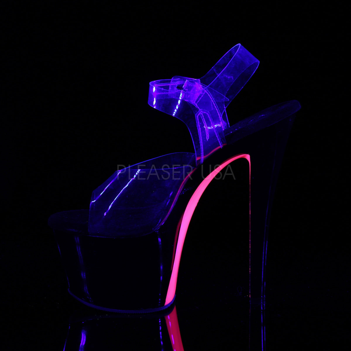 7 Inch Heel SKY-308TT Clear Black Neon Pink