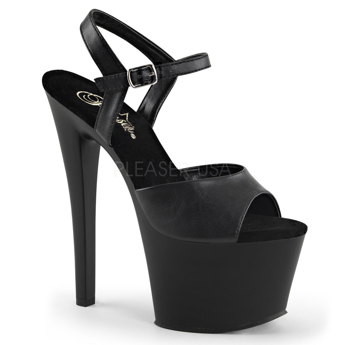 Pleaser SKY-309 Black Leather Sandals - Shoecup.com