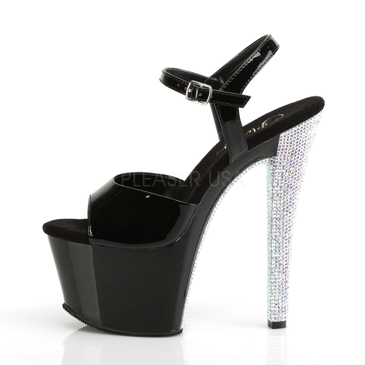 7 Inch Heel SKY-309CHRS Black Silver