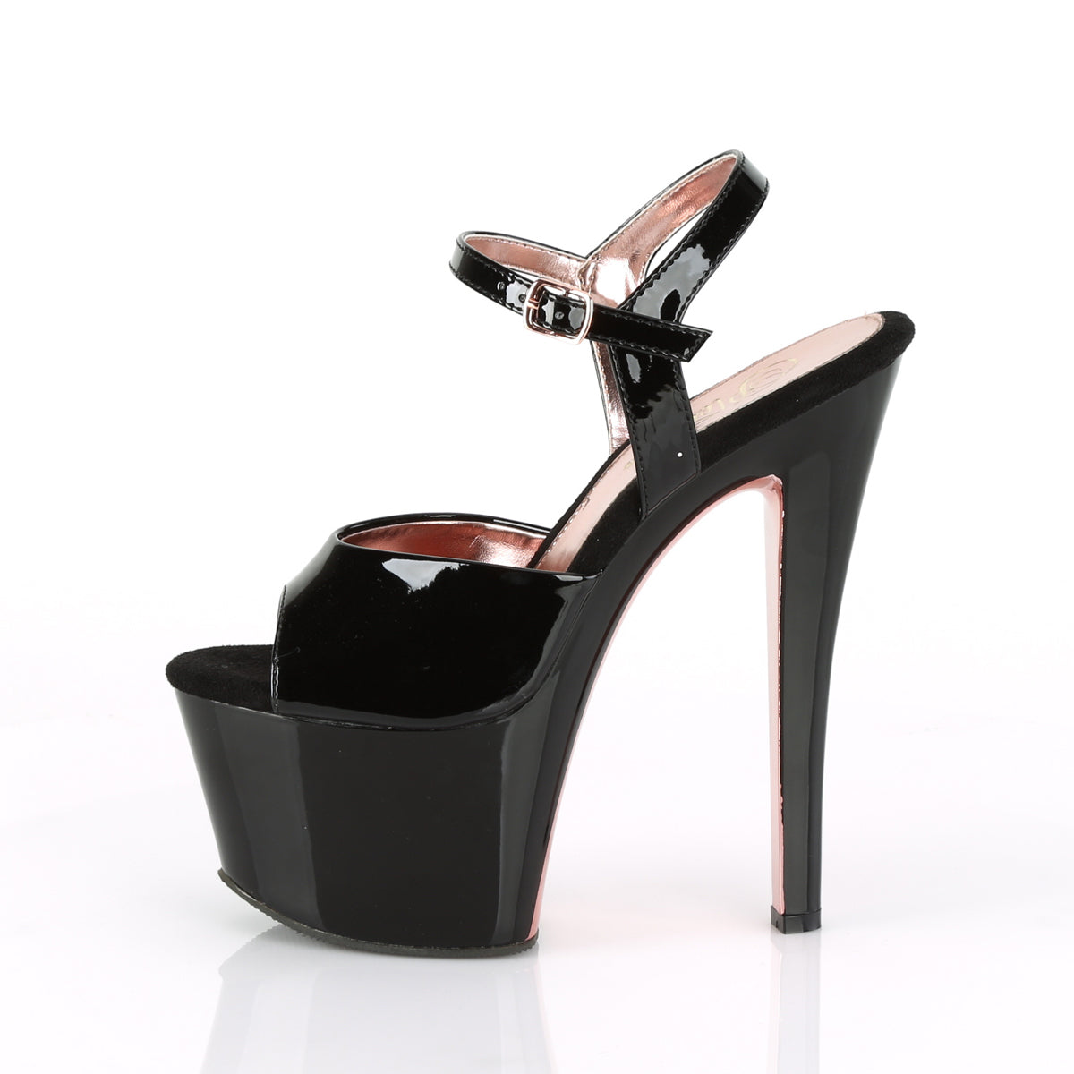 7 Inch Heel SKY-309TT Black-Rose Gold Chrome