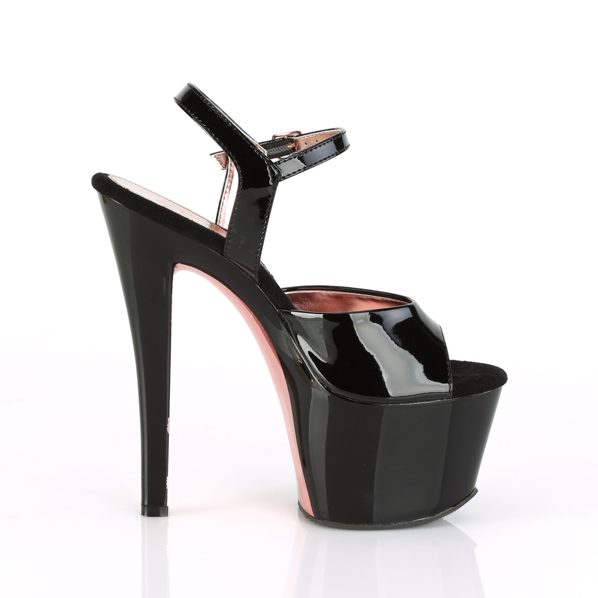 7 Inch Heel SKY-309TT Black-Rose Gold Chrome