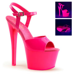 Pleaser SKY-309UV Neon Hot Pink Ankle Strap Sandals With Hot Pink Platform - Shoecup.com