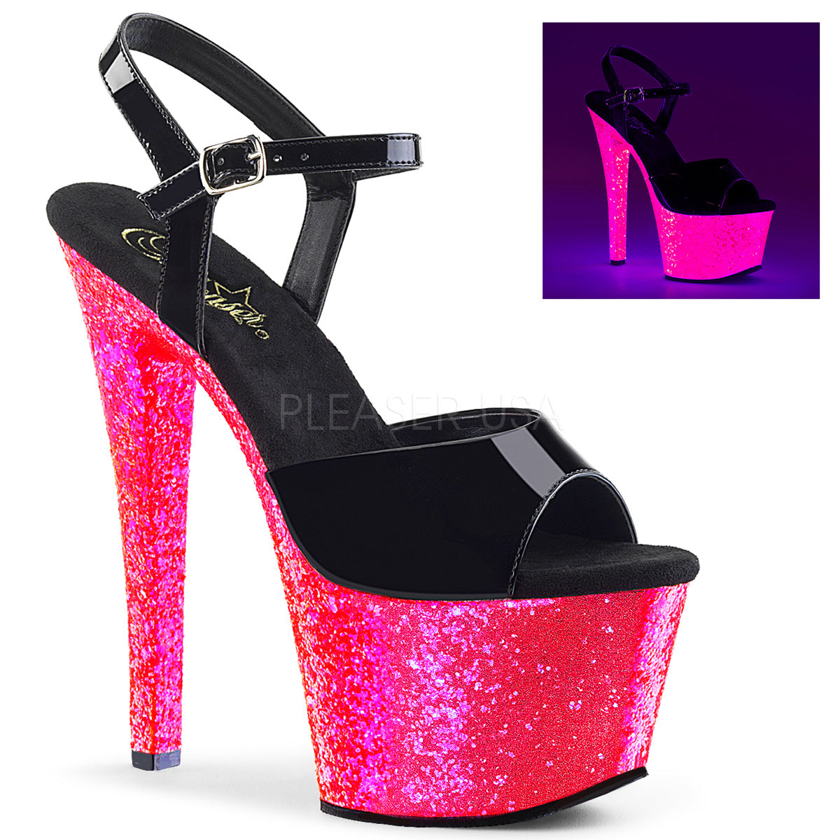 7" Heel SKY-309UVLG Neon Hot Pink