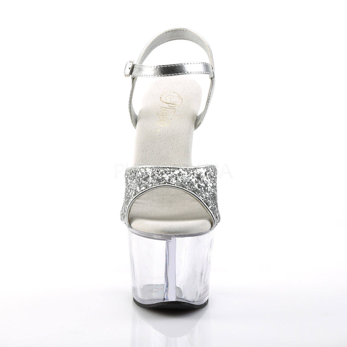PLEASER SKY-310 Silver Glitter-Clear Ankle Strap Sandals
