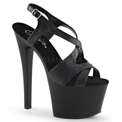 Pleaser SKY-330 Black Faux Leather Sandals With Black Matte Platform - Shoecup.com