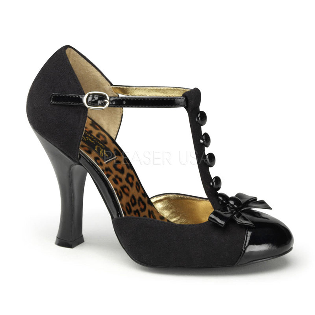 Pin Up Couture SMITTEN-10 Black M. Suede-Black Patent T-Strap D'orsay Pumps - Shoecup.com - 1