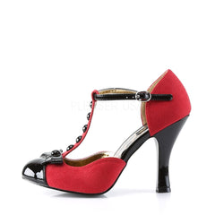 Pin Up Couture SMITTEN-10 Red M. Suede-Black Patent T-Strap D'orsay Pumps - Shoecup.com - 2