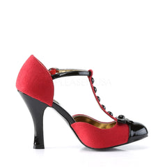 Pin Up Couture SMITTEN-10 Red M. Suede-Black Patent T-Strap D'orsay Pumps - Shoecup.com - 3