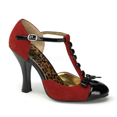 Pin Up Couture SMITTEN-10 Red M. Suede-Black Patent T-Strap D'orsay Pumps - Shoecup.com - 1
