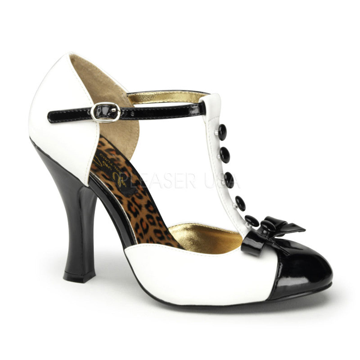 Pin Up Couture SMITTEN-10 White-Black Patent T-Strap D'orsay Pumps - Shoecup.com - 1