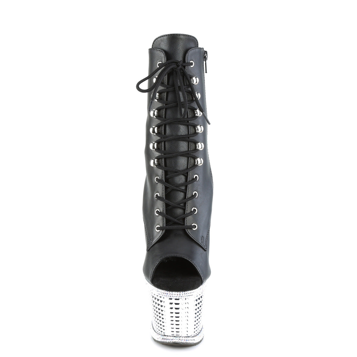 7 Inch Heel SPECTATOR-1021RS Black Pu-Silver Rhinestone