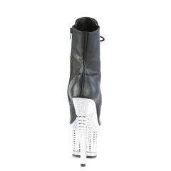 7 Inch Heel SPECTATOR-1021RS Black Pu-Silver Rhinestone