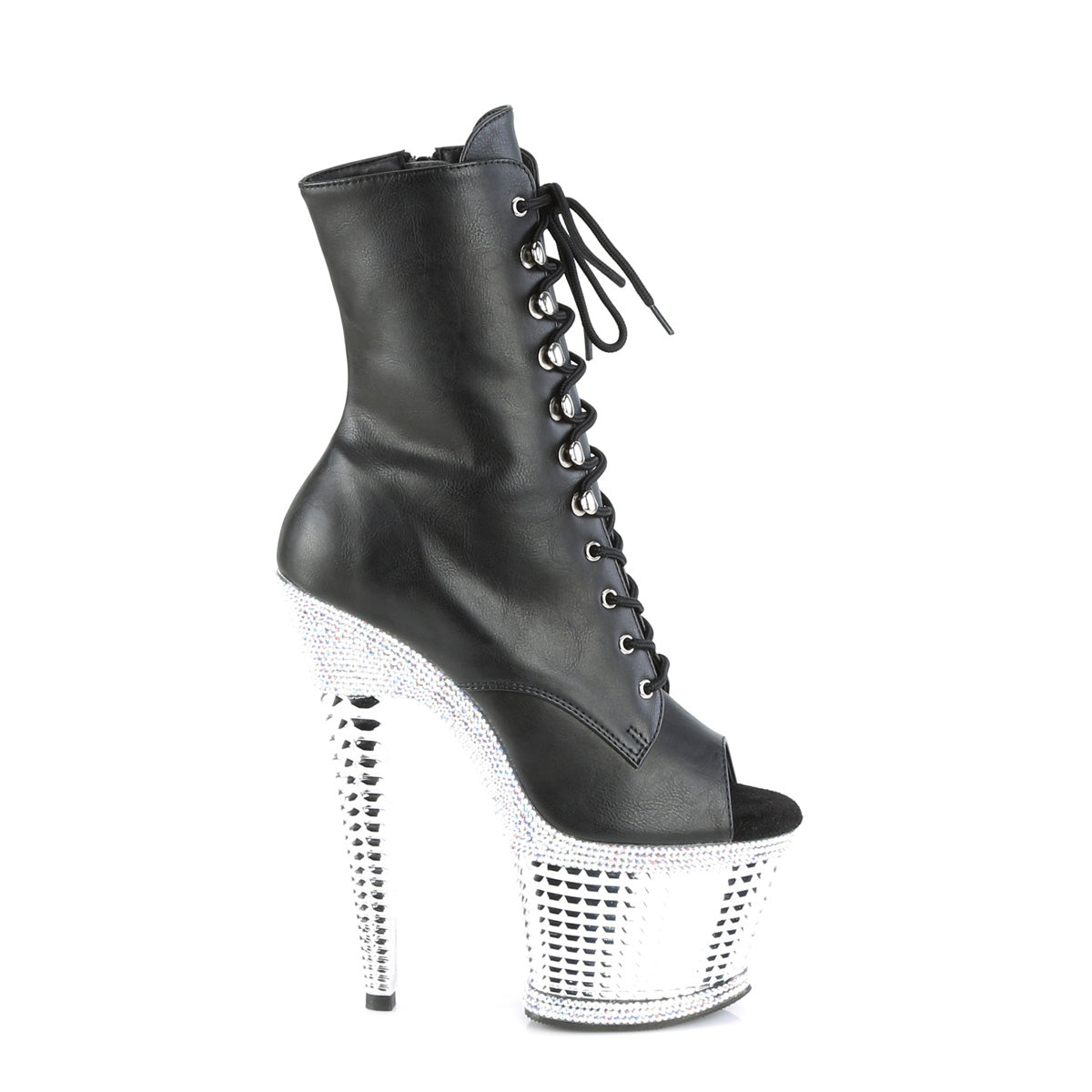 7 Inch Heel SPECTATOR-1021RS Black Pu-Silver Rhinestone