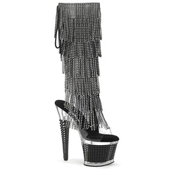 Pleaser SPECTATOR-2017RSF Clear-Black 7 Inch Heel, 3 Inch Textured Platform Open Toe/Heel Knee Boot, Side Zip