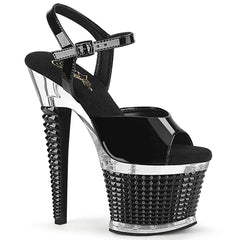 Pleaser SPECTATOR-709 Black Pat-Clear 7 Inch (178mm) Heel, 3 Inch (76mm) Textured Platform Ankle Strap Sandal