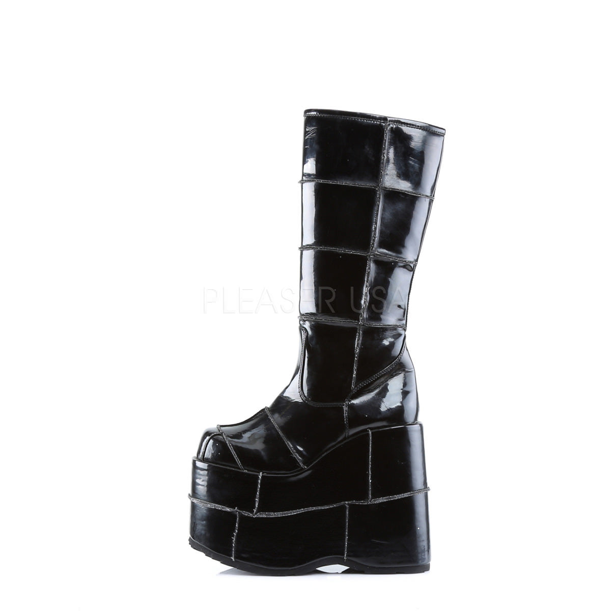 DEMONIA STACK-301 Men's Black Pat Vegan Boots - Shoecup.com - 2