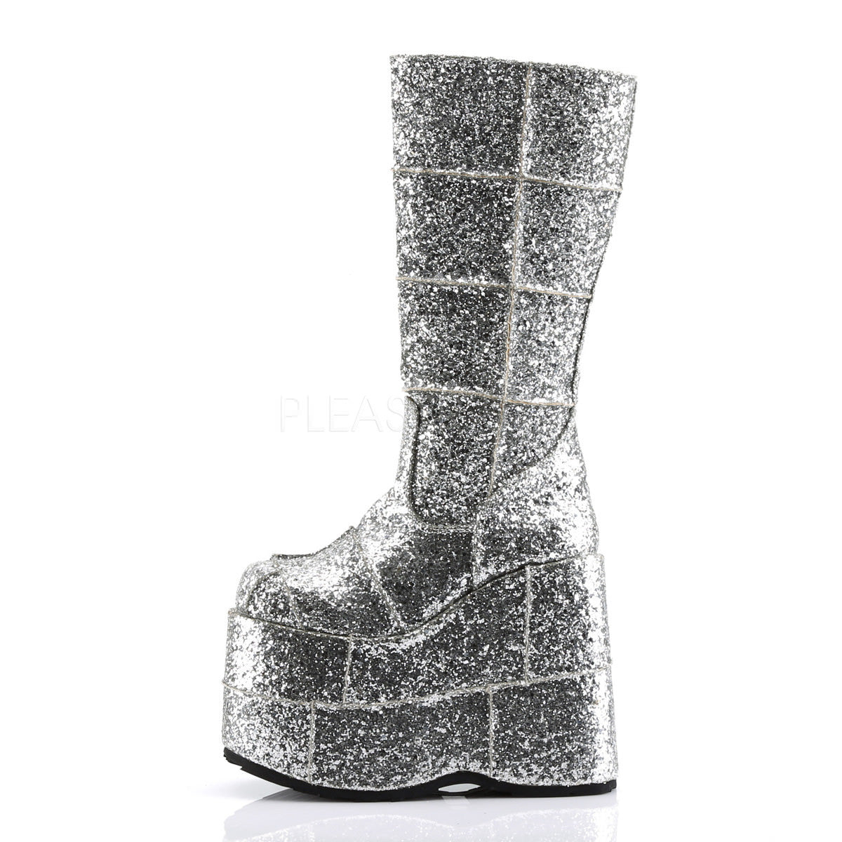 DEMONIA STACK-301G Men's Sliver Glitter Vegan Boots - Shoecup.com - 3