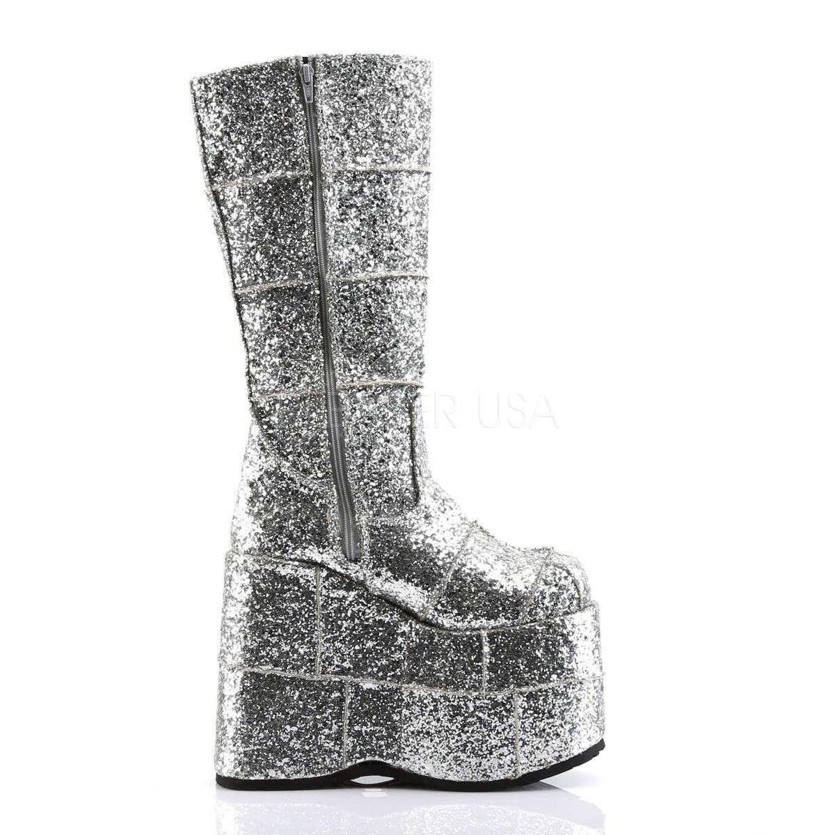 DEMONIA STACK-301G Men's Sliver Glitter Vegan Boots â Shoecup.com