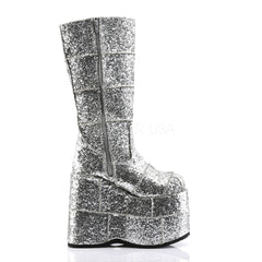 DEMONIA STACK-301G Men's Sliver Glitter Vegan Boots - Shoecup.com - 5