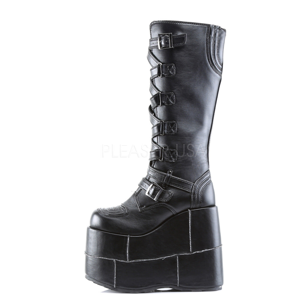 DEMONIA STACK-308 Men's Black Pu Vegan Boots - Shoecup.com - 2