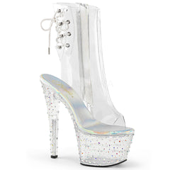 Pleaser STARDANCE-1018C-7 Clear Ankle Strap Sandals With Clear-Silver Multi Rhinestone Platform - Shoecup.com