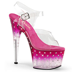 Pleaser STARDUST-708T Clear Ankle Strap Sandals With Pink-Clear Platform - Shoecup.com