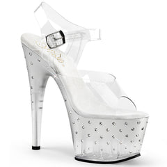Pleaser STARDUST-708T Clear Ankle Strap Sandals With Silver-Clear Platform - Shoecup.com