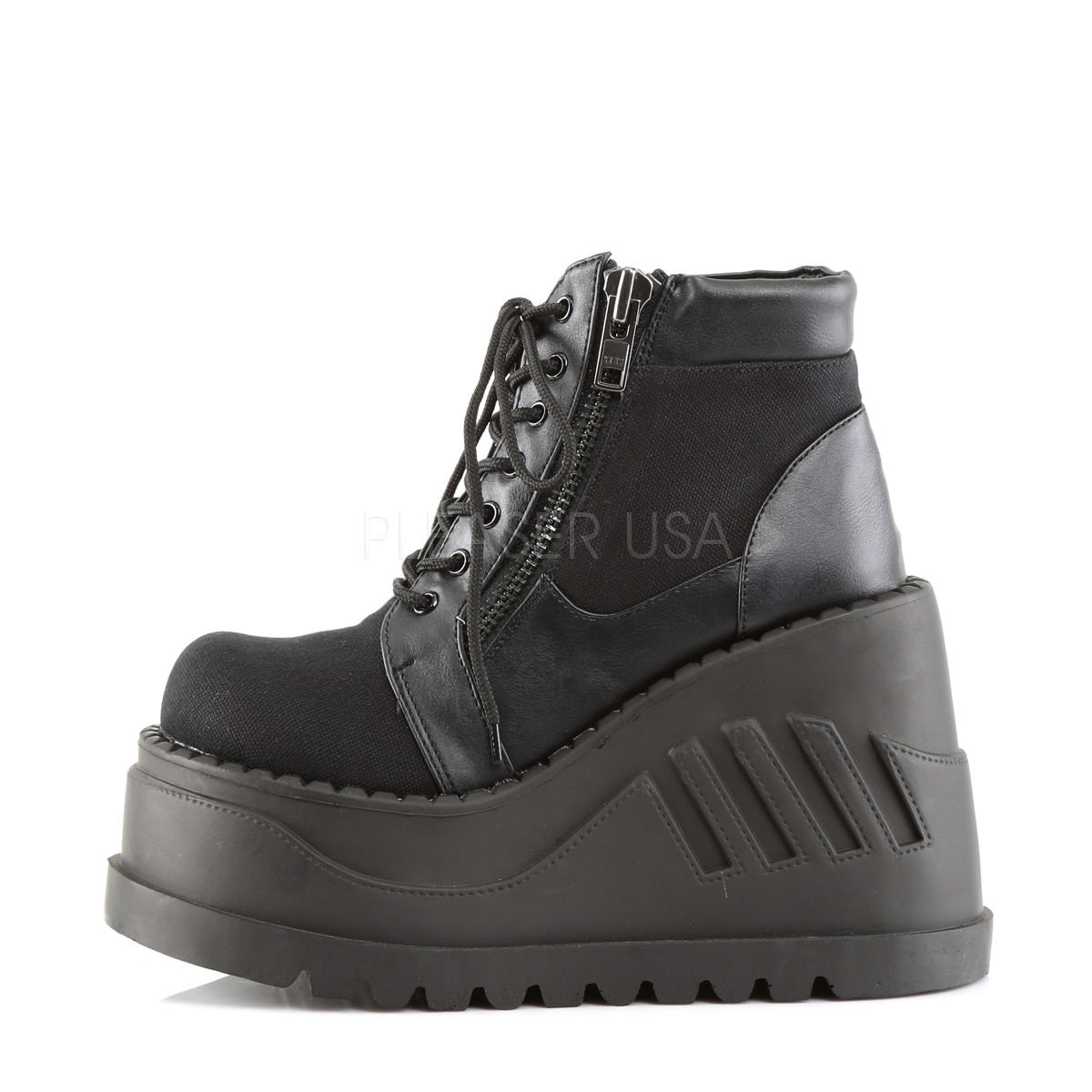 Demonia STOMP-10 Black Canvas-Vegan Leather Boots - Shoecup.com - 2
