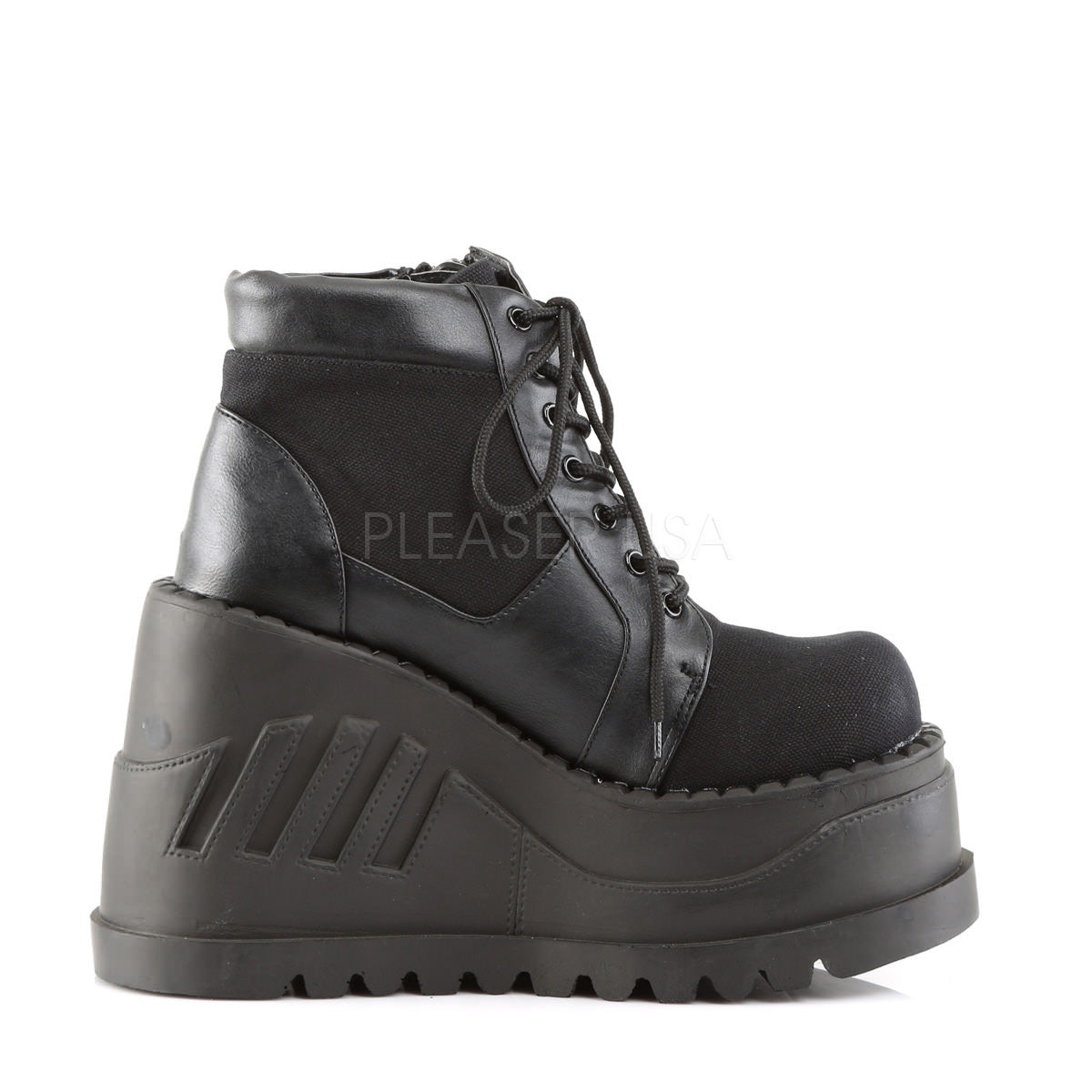 Demonia STOMP-10 Black Canvas-Vegan Leather Boots - Shoecup.com - 3