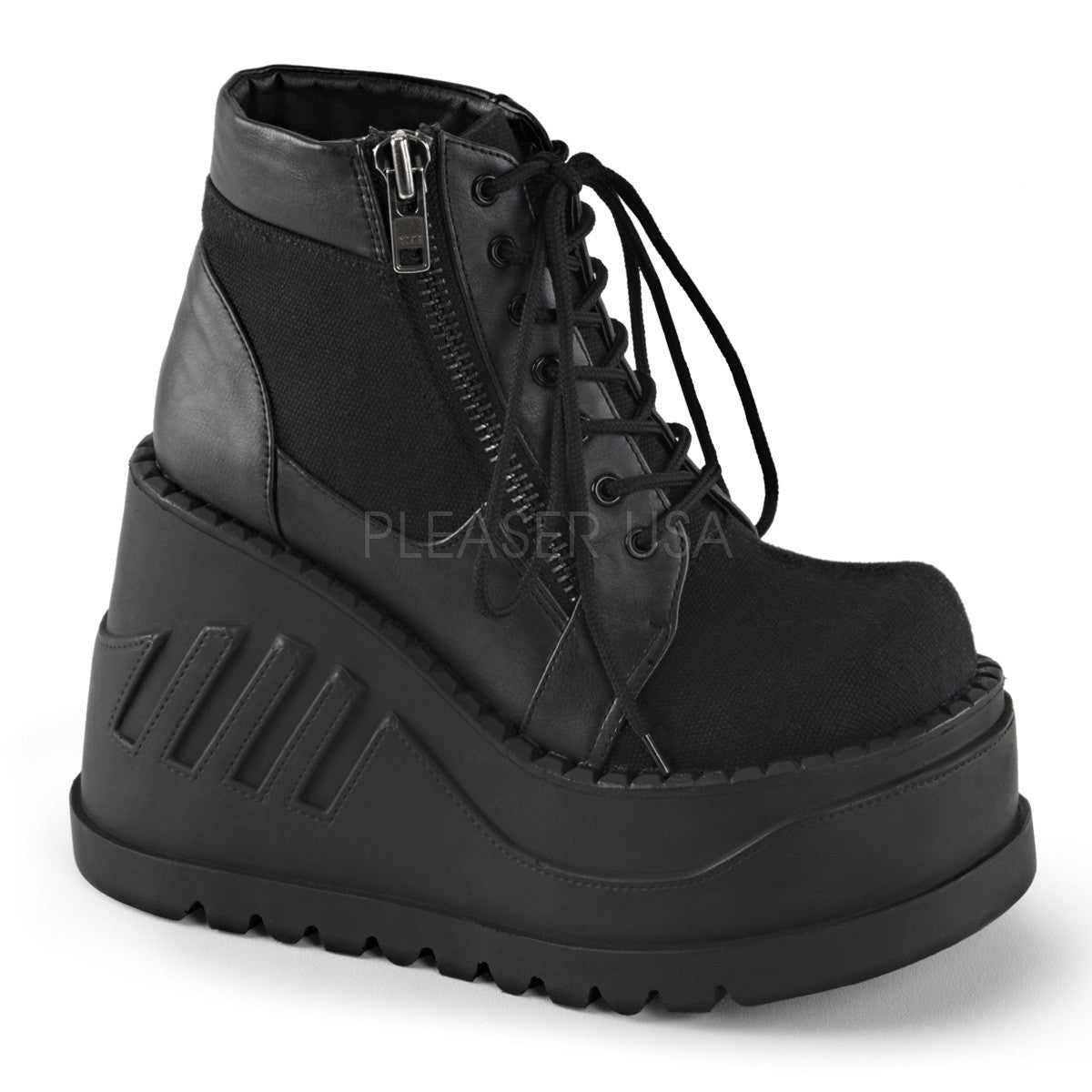 Demonia,Demonia STOMP-10 Black Canvas-Vegan Leather Boots - Shoecup.com