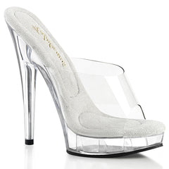 6 Inch (152mm) Heel, 1 Inch (25mm) Clear Platform Clear Peep Toe Slide. Includes a Pair of Matching Color Gel Insole for Arch Support and Comfort