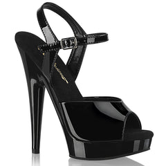 6" Heel, 1" Platform Black Patent Ankle Strap Sandal