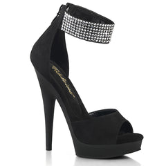 6" Heel, 1" Platform Black Pu d'Orsay Sandal With Rhinestone, Back Zip