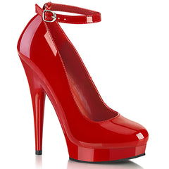 6 Inch (152mm) Heel, 1 Inch (25mm) Platform Red Patent Ankle Strap Pump