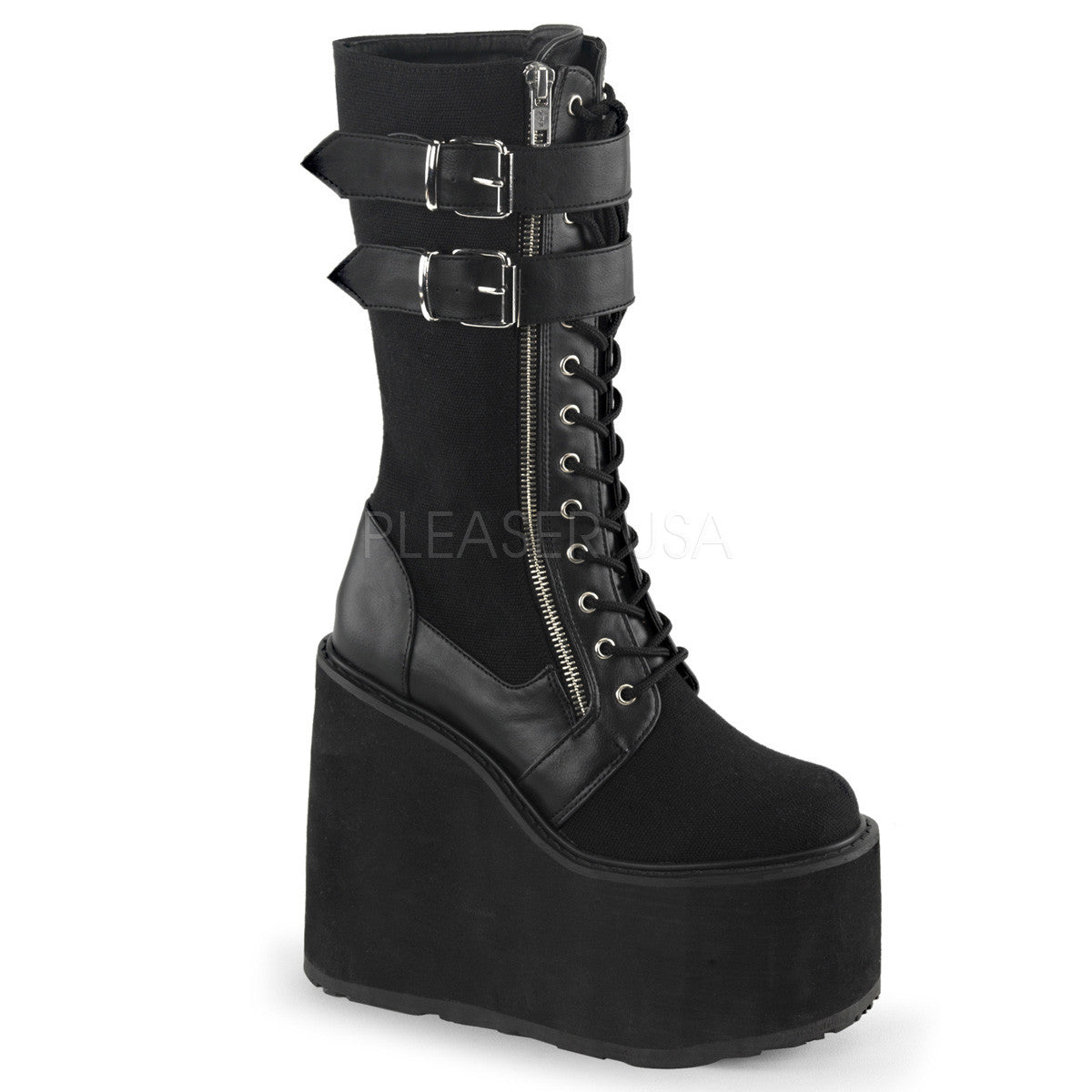 Demonia SWING-221 Black Canvas-Vegan Leather Boots - Shoecup.com - 1
