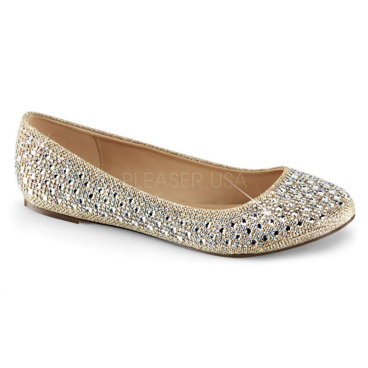 Fabulicious TREAT-06 Nude Glitter Mesh Fabric Flats - Shoecup.com