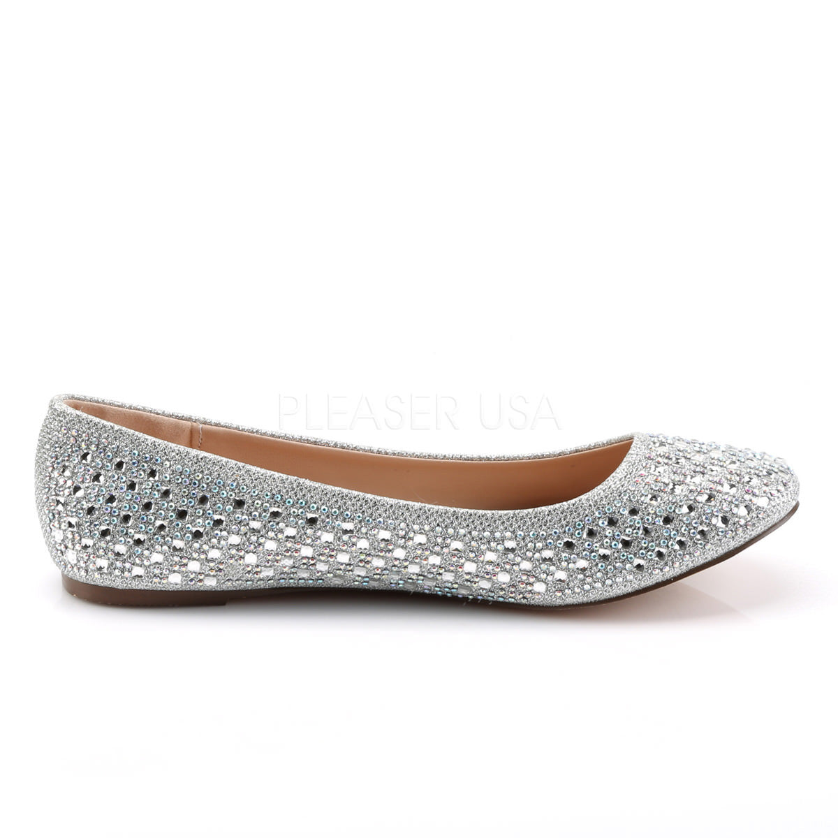 Fabulicious TREAT-06 Silver Glitter Mesh Fabric Flats