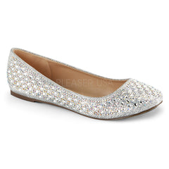 Fabulicious TREAT-06 Silver Glitter Mesh Fabric Flats - Shoecup.com