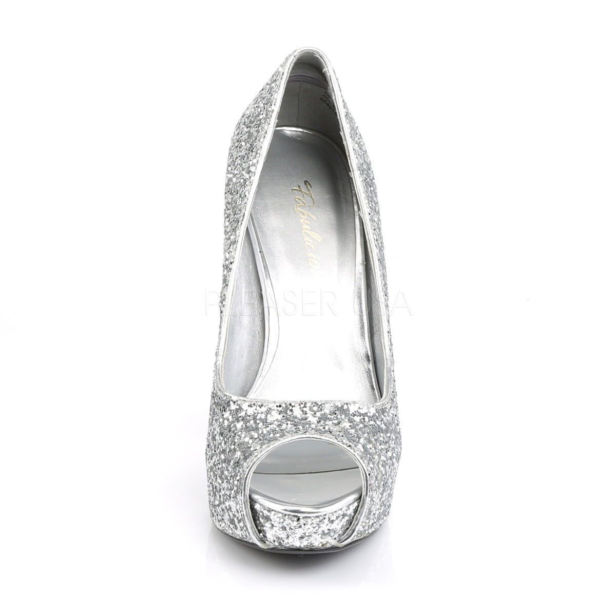 FABULICIOUS TWINKLE-18G Silver Glitter Peep Toe Pumps – Shoecup.com