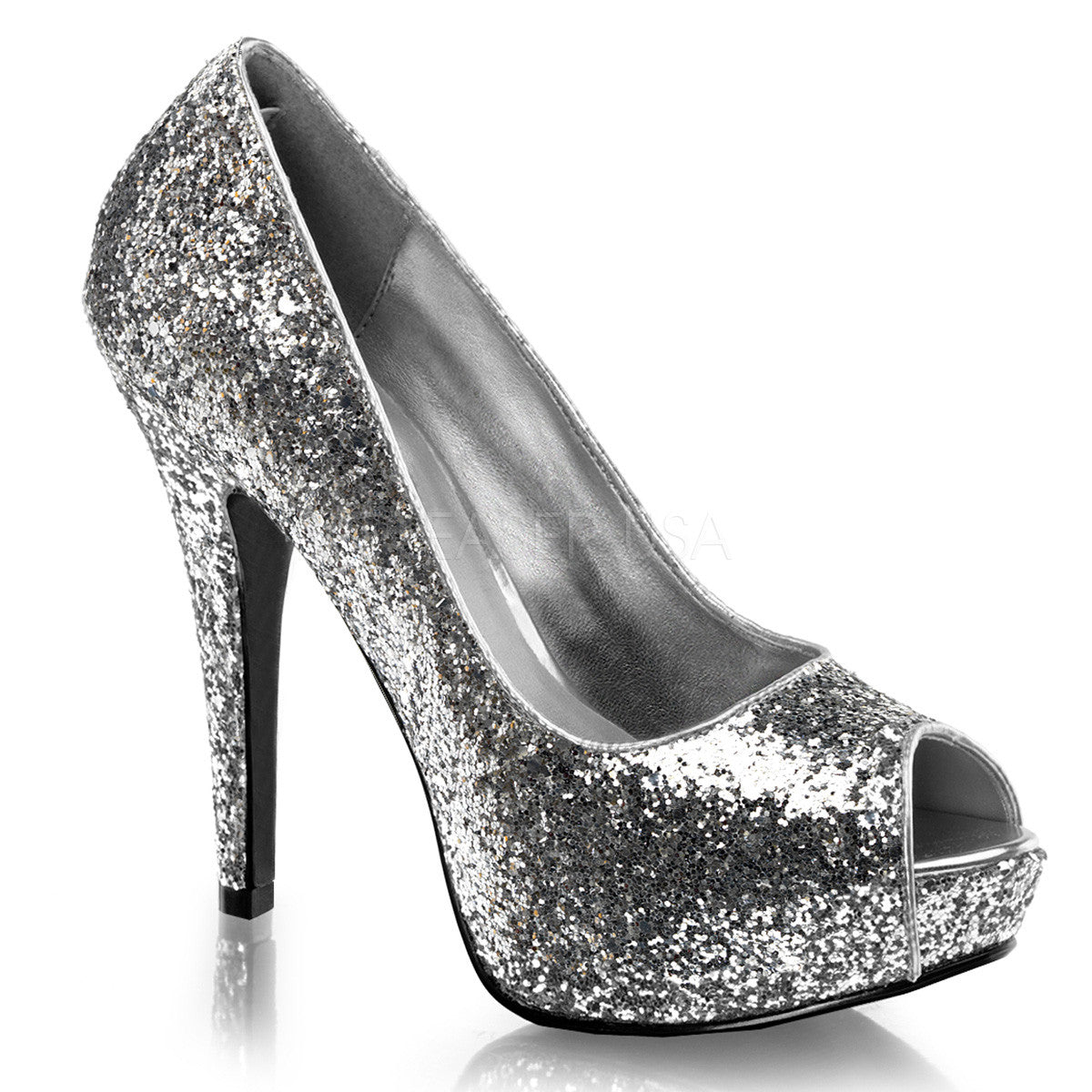 FABULICIOUS TWINKLE-18G Silver Glitter Peep Toe Pumps - Shoecup.com