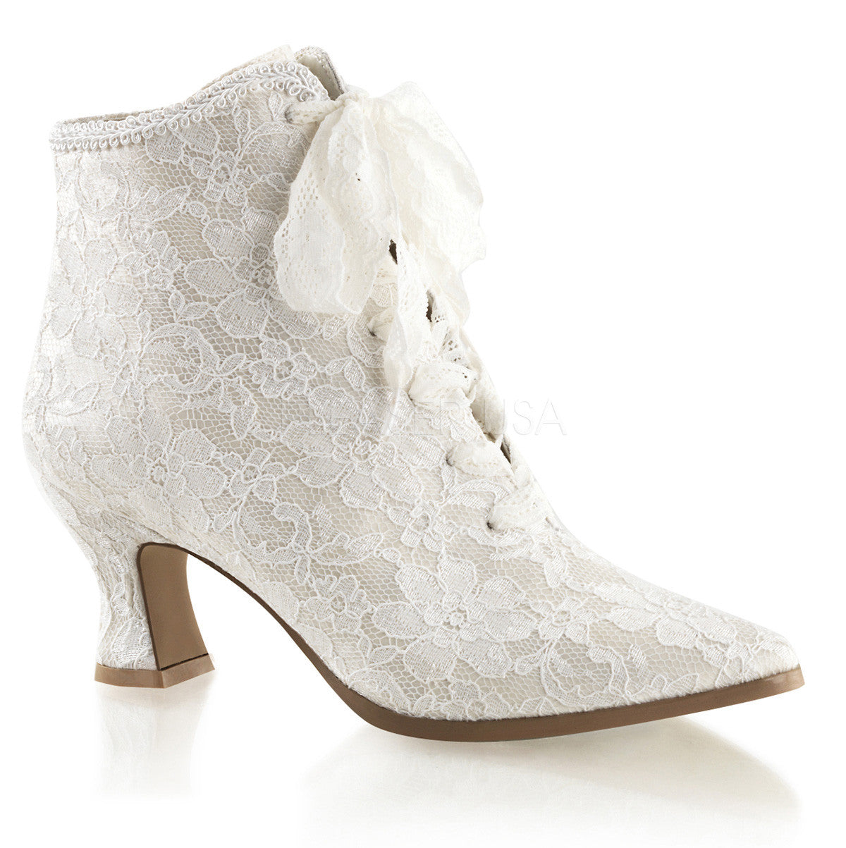 FABULICIOUS VICTORIAN-30 Ivory Satin-Lace Ankle Boots - Shoecup.com