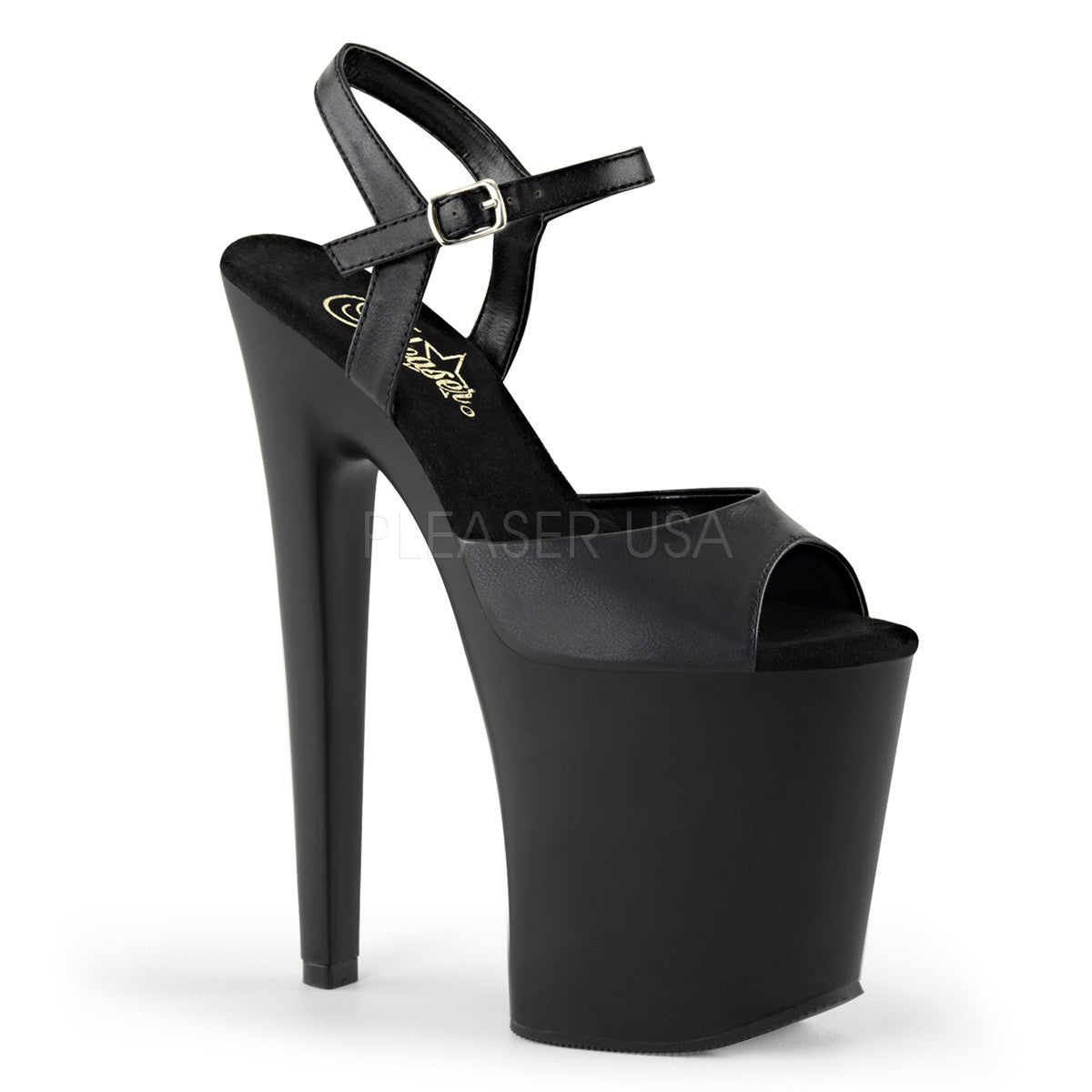 Pleaser XTREME-809 Black Faux Leather Sandals With Black Matte Platform - Shoecup.com