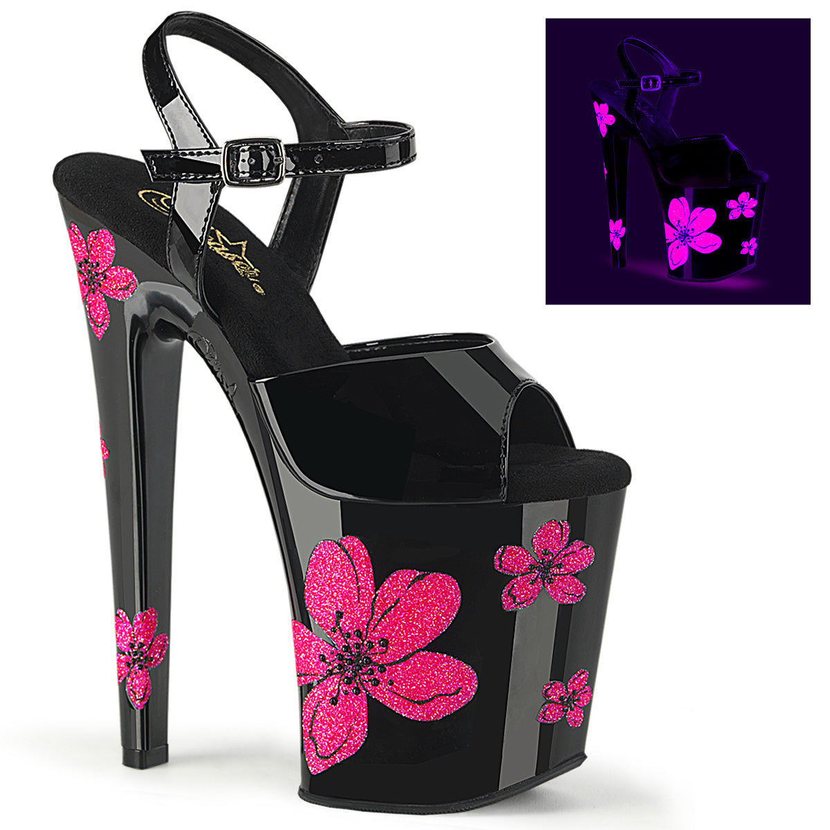 8 Inch Heel XTREME-809HB Black Neon Pink